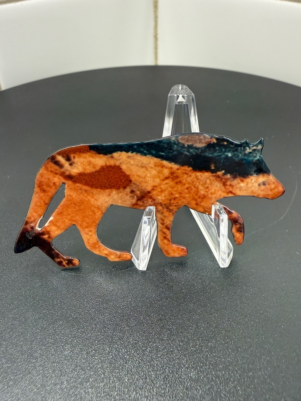 Artisan Enamel Wolf Brooch Copper Southwestern Modernist Animal Pin